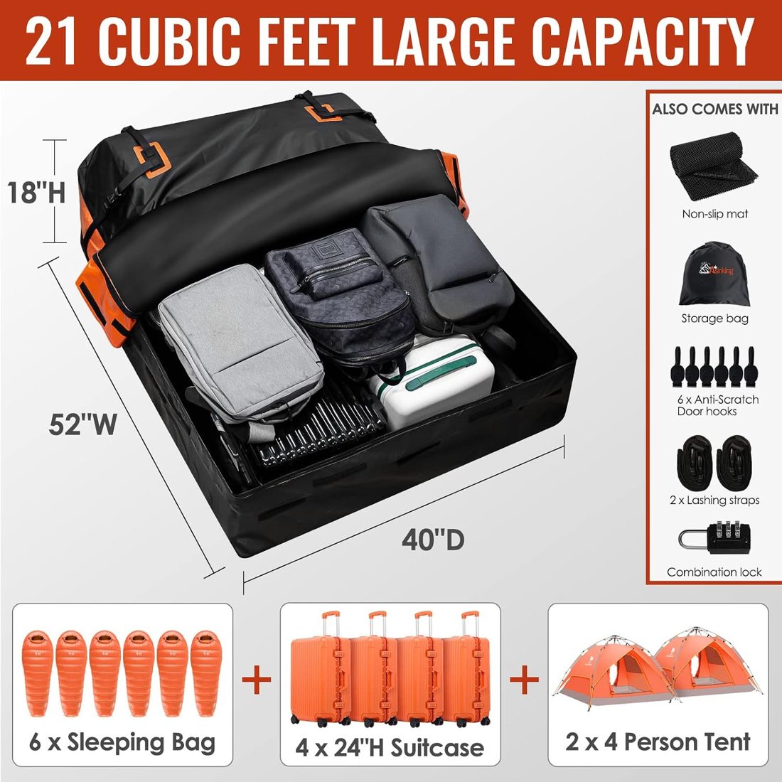 Asinking 840D Roof Bag, 21 Cu Ft — view 4