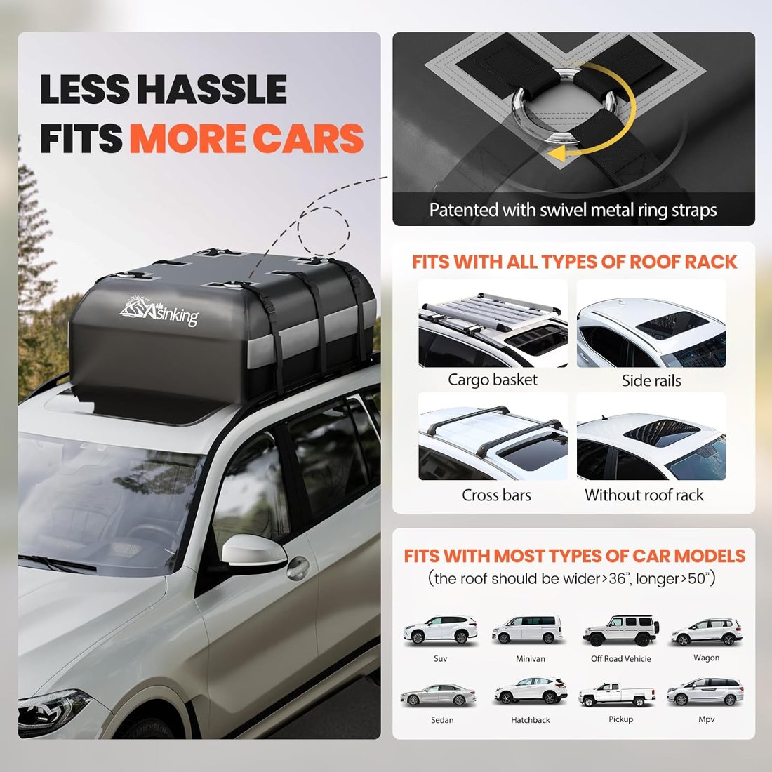 Asinking Triple-Reinforced Roof Bag, 15 Cu Ft, Grey — view 6